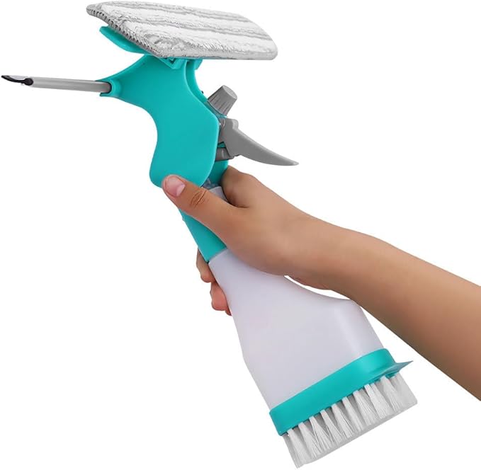 DONGKER 4 in 1 Window Cleaning Kit,Multifunction Window Cleaner Tool with Spray Bottle Squeegee & Microfiber Washer Head for Indoor Outdoor Glass Shower Car