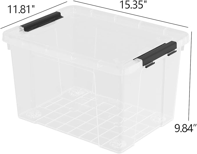 22 Quart Clear Latching box, Plastic Storage Bin with Wheels, 6 Packs