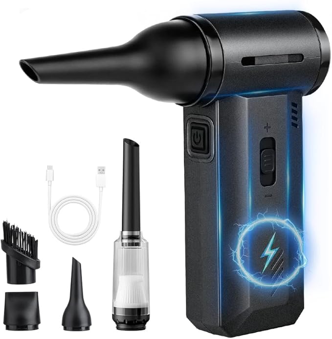 ODISTAR Compressed Air Duster - 130000 RPM Super Power Electric Air Duster, Rechargeable Cordless Air Blower with Stepless Speed Adjustable for Computer, Keyboard, Car, Home, Office