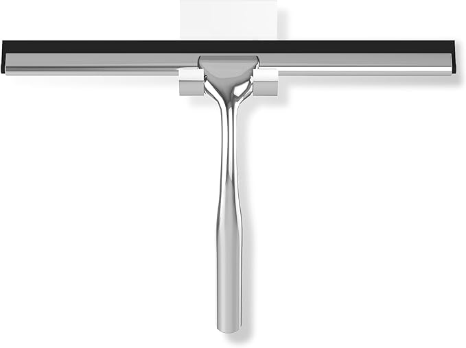 Shower Squeegee for Shower Glass Door with Adhesive Hook, Stainless Steel Squeegee for Shower Glass, Window Squeegee for Cleaning Tile Wall, Mirror, Car(10", Silver)