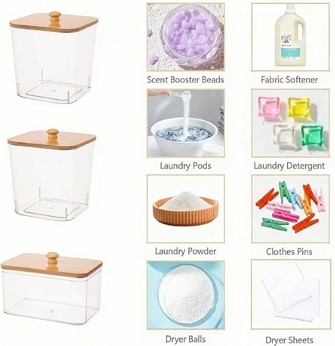 4+2-Piece Laundry Storage Set: Includes a clear laundry pod storage box and a liquid detergent dispenser. Perfect for fabric softener, powdered detergent, and more. A thoughtful gift for Momfor moms.