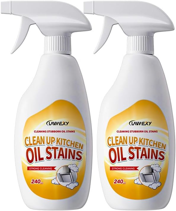 Clean Up Kitchen Oil Stains Spray, Effective Oil Stain Remover for Pots, Ovens, Grills & Stovetop Surfaces, Dual Spray Nozzle, No Rinse Formula(2 bottles【recommended for light oil stains】)