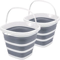 2 Pack Collapsible Bucket, 2.6 Gallon (10L) - Square Foldable Mop Bucket for House Cleaning, Car Washing, Camping - Portable Water Pail for Outdoor, RV, Travel (Grey)