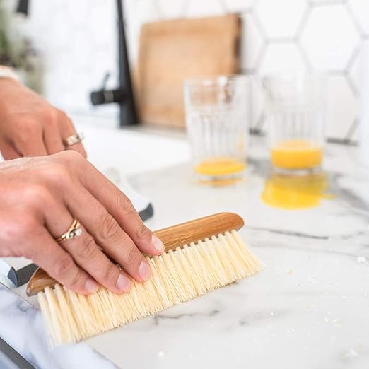 Full Circle Crumb Runner, Countertop Sweep and Squeegee, Mini Portable Brush, Compact Storage, Sustainable Bamboo Handle