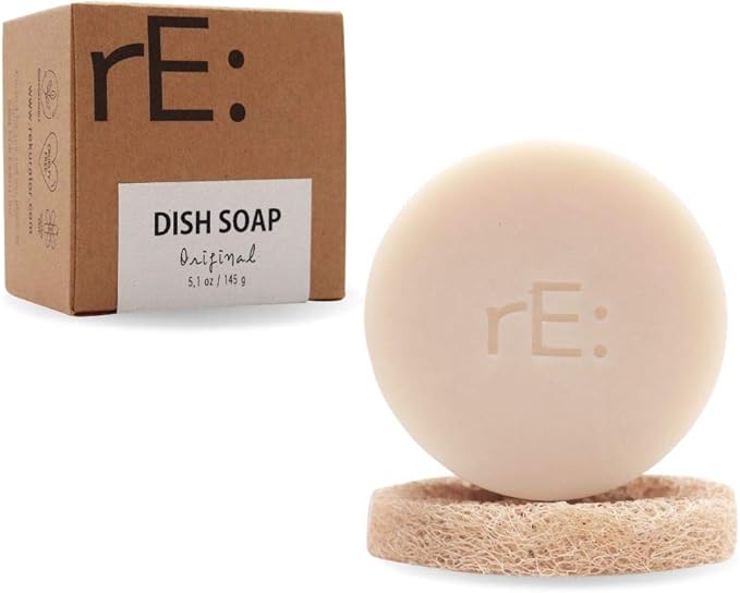 rE: REKURATOR Dishwashing Soap with Loofah Holder – Eco-Friendly, Gentle, Plant-Based Dish Bar , No Artificial Dyes or Fragrance (Unscented) , 5.1 oz