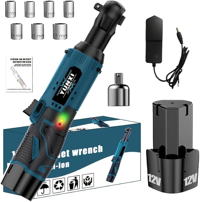 12V wireless ratchet kit, car repair screw and nut disassembly, with quick charger, suitable for home and car repair, is a holiday gift for men. (Battery x1 + Practical Accessories)