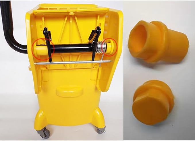 Commercial Mop Bucket Wringer Mount Bracket End Plugs Left and Right Set Yellow Plastic Stopper Repair Parts for Side Press Wringer Combo Rectangular Commercial Mop Bucket on Wheels