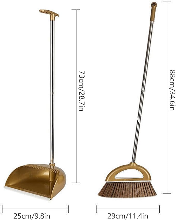 Upgrade Long Handle Broom with Stand Up Dustpan Combo Set for Home Kitchen