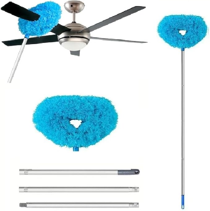 Ceiling Fan Cleaner Duster, Adjustable and Removable Fan Blade Cleaner from 18 to 62 Inches for Cleaning Walls Bookshelves Furniture Door Window Top (Blue)