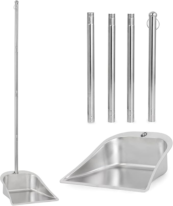 Heavy Duty Dustpan with Long Handle, VOOWO 43" Stainless Steel Dust Pan Standing Upright Dustpan, Indoor Outdoor Dust Pan with Handle for Kitchen and Home, Shop, Lobby and Office