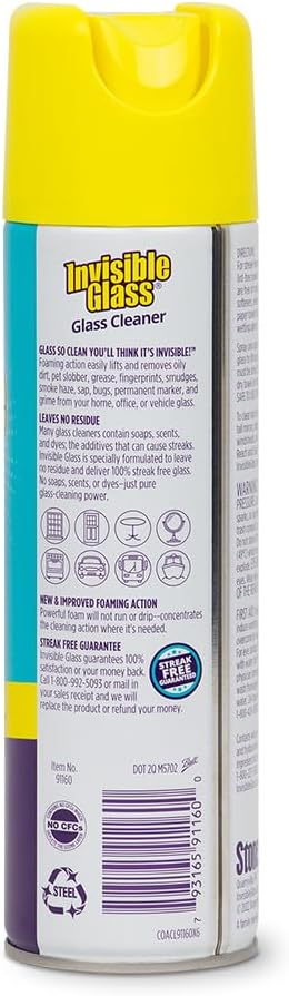 Invisible Glass 91160-4PK Premium Aerosol Glass and Window Foaming Cleaner Spray – Cleans Glass, Windows, Mirrors, Shower Doors, and More – Streak-Free, Ammonia-Free, Tint-Safe – 19 oz (Pack of 4)