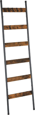 HOOBRO Blanket Ladder, 6-Tier Towel Rack with Hooks, Wall-Leaning Blanket Rack, Decorative Display Ladder Shelf, Scarves, Industrial, Living Room, Bedroom, Rustic Brown and Black BF66CJ01