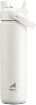 POWCAN 26 oz Insulated Water Bottle with 2-in-1 Straw and Spout Lid, Keep Cold 24H, Leak-Proof, Fits in Car Cup Holder, Stainless Steel Water Bottle for Sports, Travel, Gym, and School (Ivory)