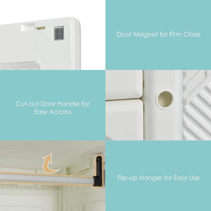 Tangkula Portable Closet Wardrobe, Foldable Clothes Organizer with Cubby Storage, Hanging Rods, Easy Assemble Clothing Storage with Magnet Doors, Folding Bedroom Armoire (10 Cubbies & 2 Rods)