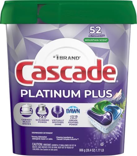 Cascade Platinum Plus ActionPacs Dishwasher Detergent Pods, Dishwasher Soap, Mountain, 52 Count