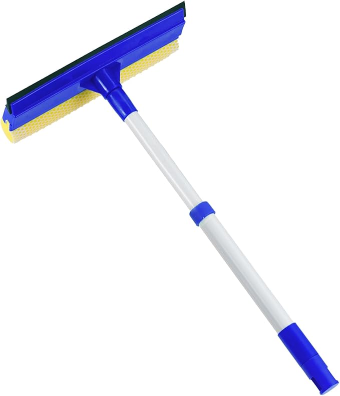 15.9" Window Squeegee for Car,2 in 1 Squeegee Window Cleaner with Long Stainless Steel Handle,Sponge Car Window Squeegee for Gas Station, Glass,Shower (Iron Pole)