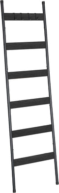 HOOBRO Blanket Ladder, 6-Tier Towel Rack with Hooks, Wall-Leaning Blanket Rack, Decorative Display Ladder Shelf, Scarves, Industrial, Living Room, Bedroom, Black BB66CJ01