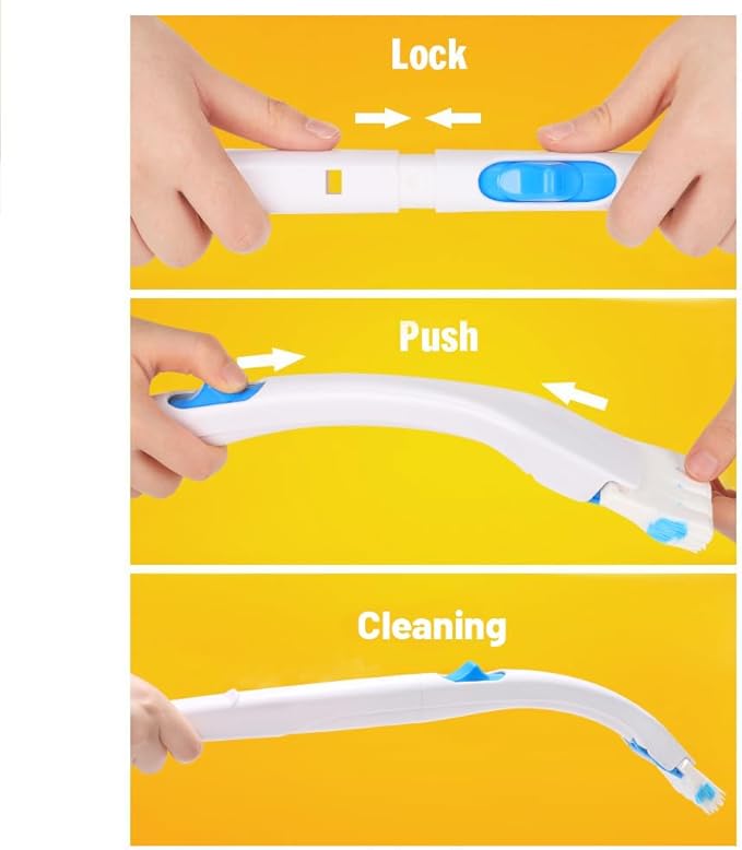 Disposable Toilet Bowl Brush Holder System, Fresh Refills for Bathroom Scrubber, 1 Toilet Brush+1 Holder+1 Cleaning Glove+12 Refills