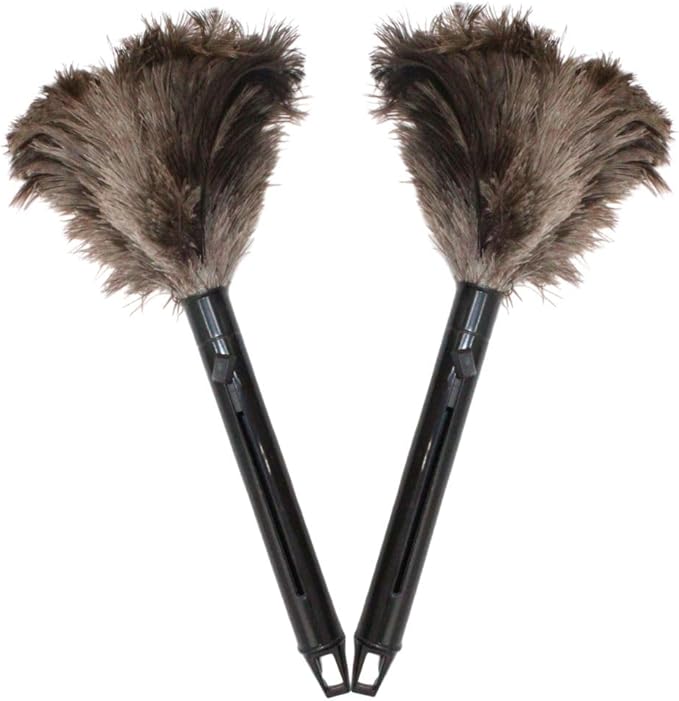 Retractable Feather Duster 8-14 in Adjustable - Natural Feather Dusters for Cleaning Ceiling Fans, Blinds, Plantation Shutters, Walls & Furniture - Quality Checked in USA - 2 Pack