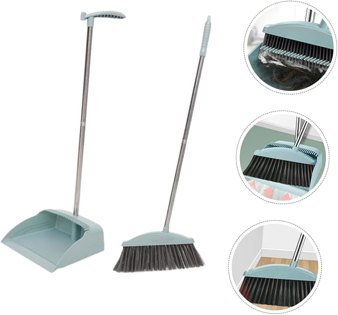 Cabilock Long Handle Broom and Dustpan for Home Cleaning Ergonomic Lightweight Design Seamless Floor Fit for Tile Non Damaging Sweeping Accessories in Light Combo