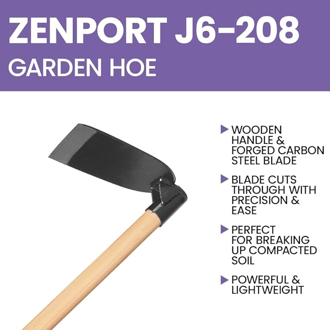 Zenport J6-208 Wood Handled Hoe, 7 Inch Carbon Steel Blades, Beige - 3 Pack