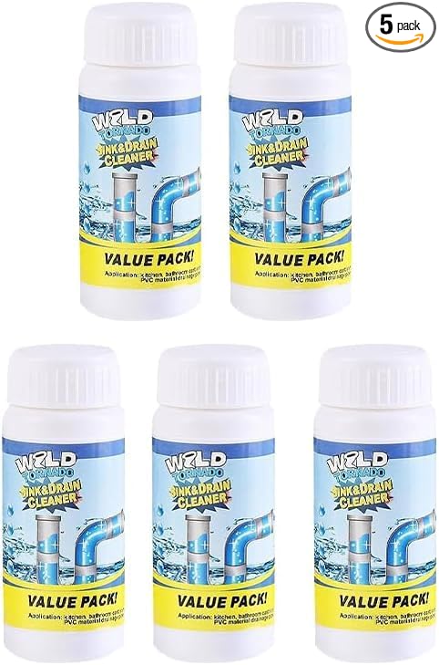 Dodorado Powerful Foaming Drain Cleaner Powder - Fast Acting Pipe Cleanser for Kitchen & Bathroom Sink Drains, Clog Prevention & Odor Control (Standard, Count, 5)