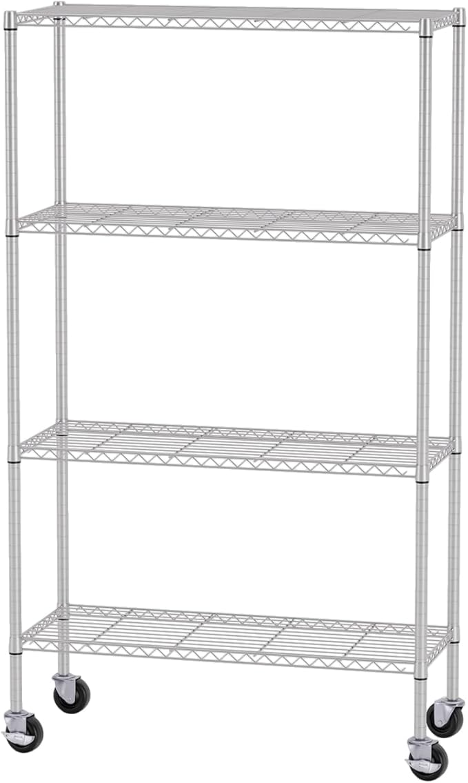 FDW 4-Tier Wire Shelving Unit Adjustable Garage Shelving 1400 lbs Weight Capacity Storage Shelves with Wheels for Home Kitchen Garage Commercial, 14" Dx36 Wx62 H, Chrome