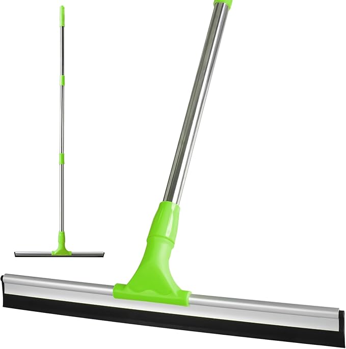 17.2"Professional Floor Scrubber Shower Squeegee,Double Flexible Rubber Silicone Broom with Long Stainless Steel Handle for Swimming Pool, Concrete Floors,Shower Tiles,Garages,Windows,Pet Hair Removal