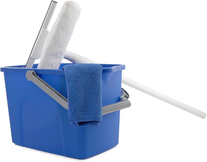 UNGER Window Washing Starter Kit with 2-in-1 10" Microfiber Combi, 3 ft Pole, Cloth, and Bucket + 32 oz Streak-Free EasyGlide Glass Cleaner Concentrate