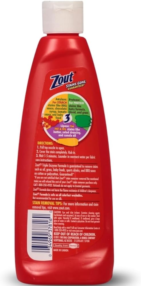 Zout Laundry Stain Remover, Triple Enzyme Formula, 12 Ounce (Pack of 3)