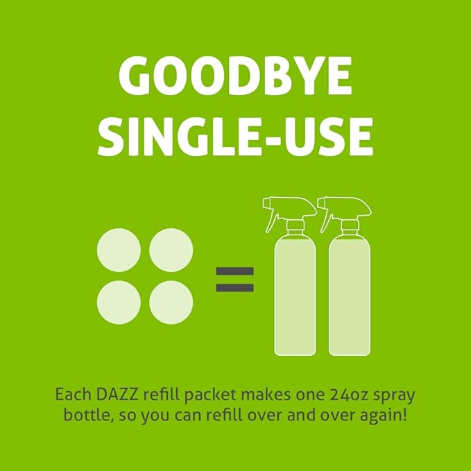 Dazz All Purpose Cleaner Starter Kit (1 Reusable Spray Bottle, 2 Refills) All Natural Multisurface Household Cleaner Spray - Eco Friendly, Non Toxic - Safe for Kids & Pets