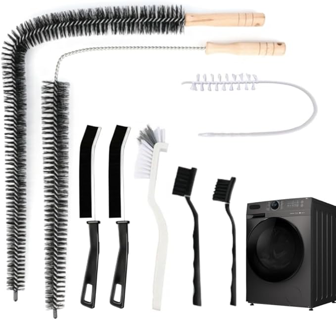 8 PCS Multi-Purpose Washing Machine Cleaning Brush, Dryer Vent Cleaner Kit, Crevice Brush for Bathroom, Grout & Sink, Household Tile Cleaning Tools, Long Handle Tools for Front Load & Top Load Washers