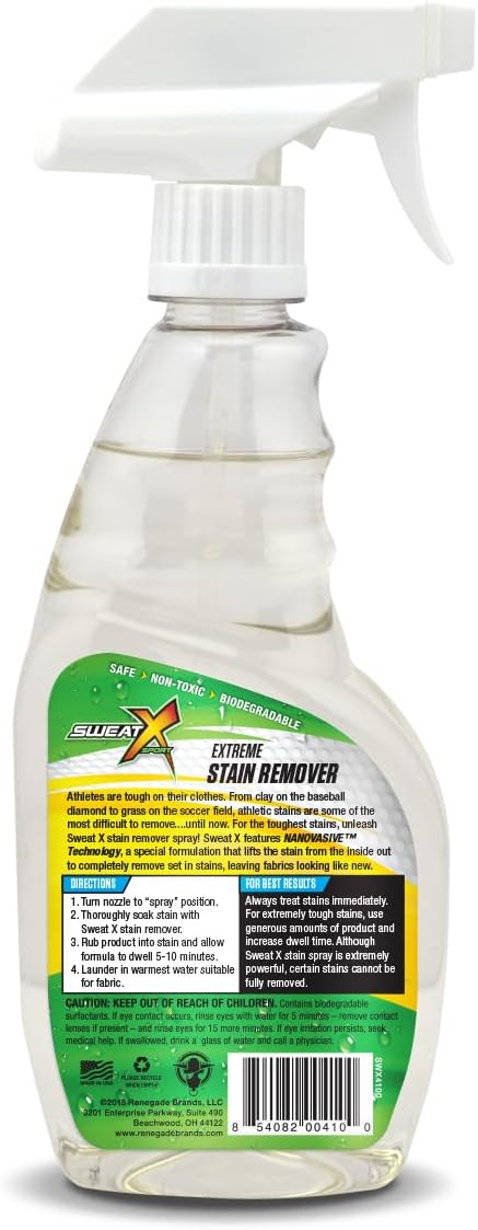 SWEAT X Extreme Stain Remover Spray for Clothes - Professional Laundry Stain Remover Spray for Performance Fabrics & Activewear - Powerful Stain Treater & Spot Remover for Clothes - 16 oz (1 Bottle)