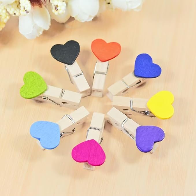 50 Pcs Mini Heart Wooden Clips Clothespins Photo Paper Peg Pin Craft Decoration Clips Laundry Storage Organization