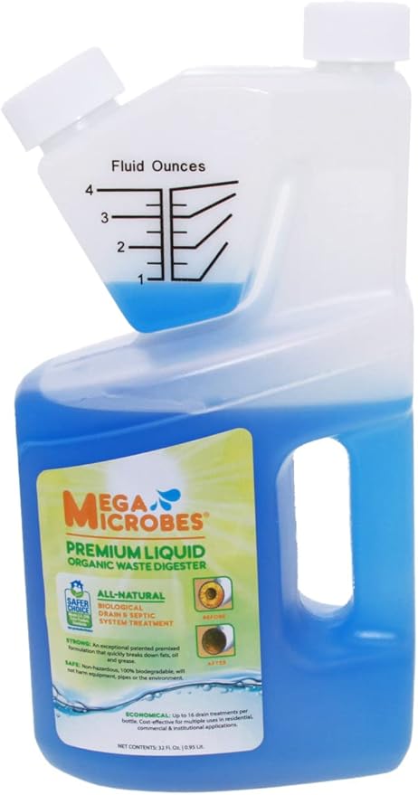 MegaMicrobesNo-Mixing Liquid Drain, Septic, Trap and Pump Treatment, 32 Ounces in Convenient 32 oz Bottle (32