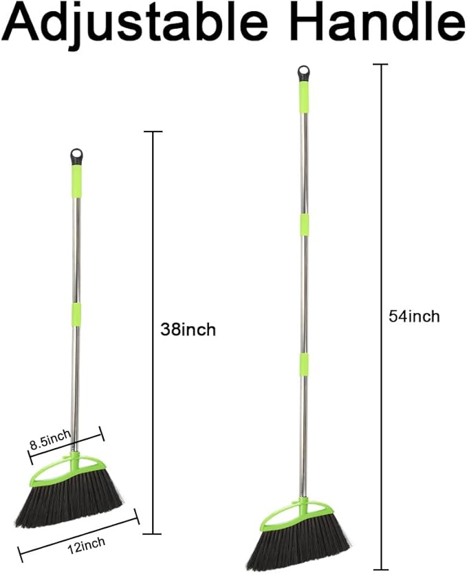 Soft Bristles Green Angle Broom with Long Handle Indoor Sweeping Broom for Home Kitchen Hardwood Floor Cleaning