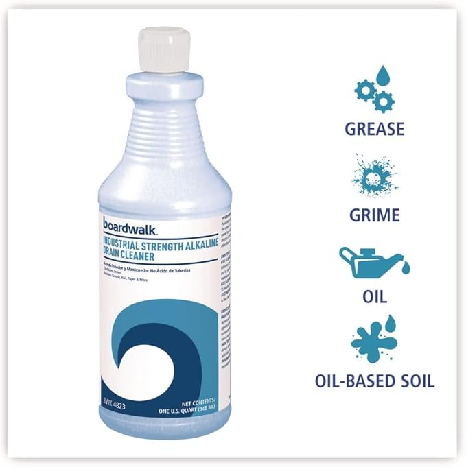Boardwalk BWK 4823EA 32 oz Bottle Unscented Industrial Strength Alkaline Drain Cleaner
