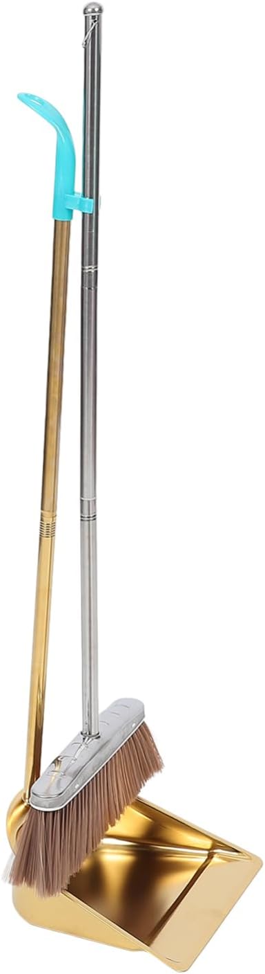 ABOOFAN Gold Stainless Steel Broom and Dustpan Set with Ergonomic Handle for Indoor Outdoor Cleaning Kitchen Garage Workshop Floor Sweeping 35.43X10.62X9.44In