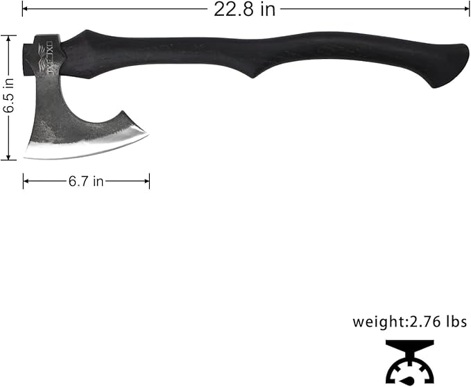 JXE JXO 22.8 Inch Hatchet, Splitting Axe 1065 High Manganese Steel, Hickory Handle Tomahawk Axe with Leather Sheath