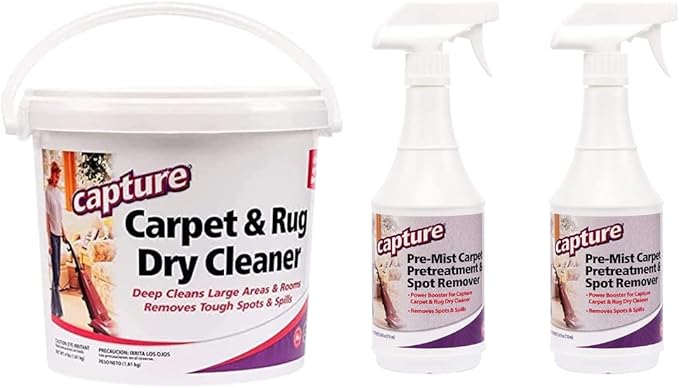 Capture Carpet & Rug Dry Cleaner w/Resealable lid (4 Pound) Pre-Mist Soil Release Carpet Cleaning Pre Spray (2 Pack) Bundle