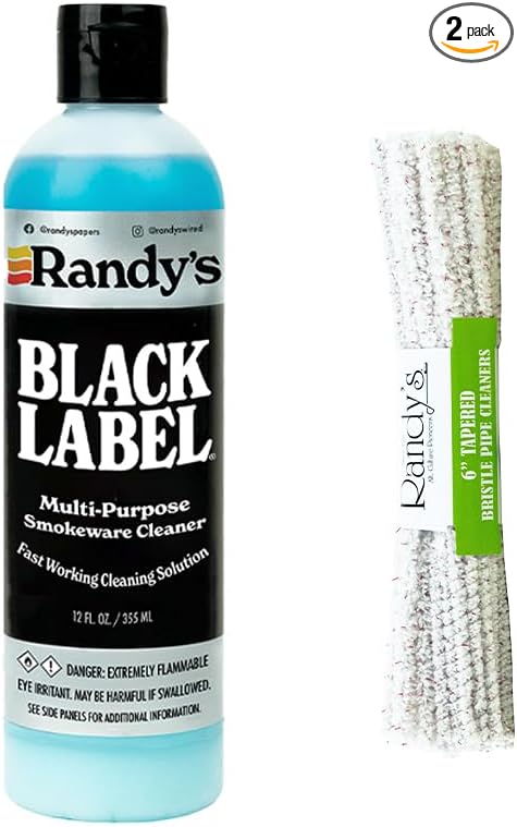 Randy's Black Label Cleaner with 44 Tapered Bristle Pipe Cleaners – All-in-One Cleaning Kit for Glassware, Glasstops, Ceramic, Metal, and Hard-to-Reach Areas – Glasstop cleaning kit – 12 fl oz