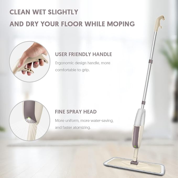 HOMTOYOU Spray Mops for Floor Cleaning: Wet Floor Mop with 3 Washable Microfiber Pads for Hardwood Laminate Wood Vinyl Ceramic Tiles Home Kitchen