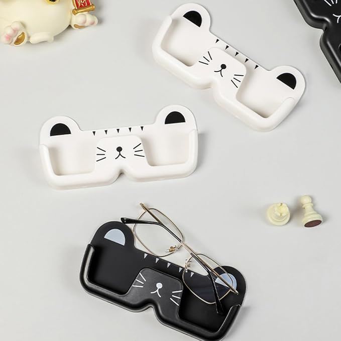NUOBESTY Wall-Mounted Cat-Shaped Sunglass Organizer, Plastic Eyewear Storage Holder for Household Glasses, Portable White Glasses Case for Entryway and Bedroom Use,