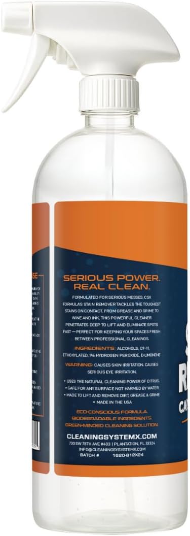 CSX Powerful Stain Remover 24oz – Heavy Duty Carpet & Upholstery Cleaner, Professional Strength, Deep Clean Formula – Removes grease, wine, coffee, ink, food, and more – Made in the USA