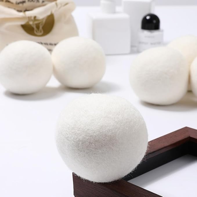 Laundry Wool Dryer Balls, 6 Pack Natural Fabric Softener, Reusable Laundry Balls for Dryer, Reduces Clothing Wrinkles and Saves Drying Time for Washing Machine Accessories