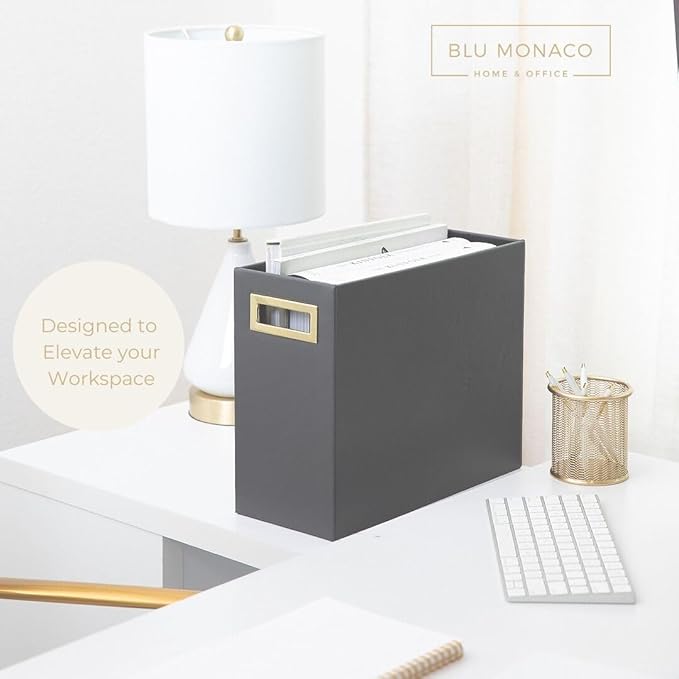 BLU MONACO Magazine Basket: Grey Leather Bathroom Holder – Stylish Modern Rack and Newspaper Stand, Decorative Floor-Mounted Organizer for Elegant Bathroom Storage.