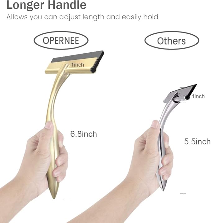 Shower Squeegee with Self Adhesive Hook, 14 Inches Stainless Steel Squeegee Cleaner, All-Purpose Window Scraper for Bathroom Doors, Mirror, Windows and Car Glass, Light Gold