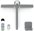 GÜTEWERK Silicone Shower Squeegee for Glass Doors & Mirrors with Stainless Steel Core, Streak-Free & No-Squeak Window Cleaning, 3-in-1 No-Drill Mount (Hook/Suction/Adhesive),Gray, 11 Inches
