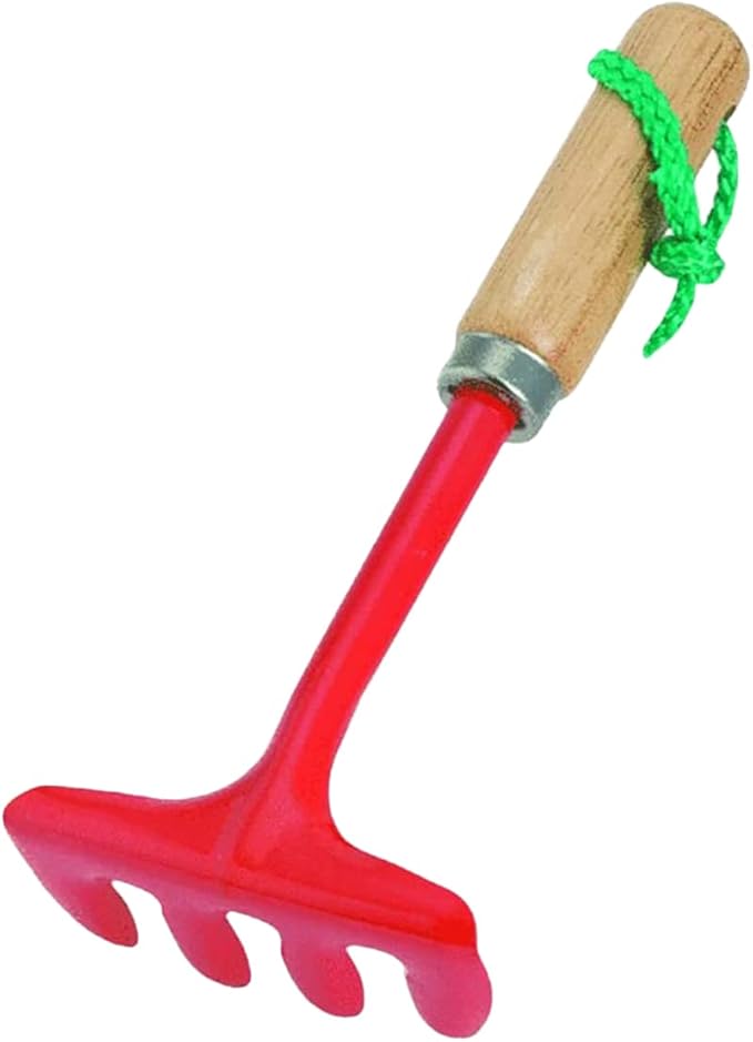 Rugg Kids Garden Hand Hoe, Mini Digging Tool with Wooden Handle, Gardening Tool for Children, Red