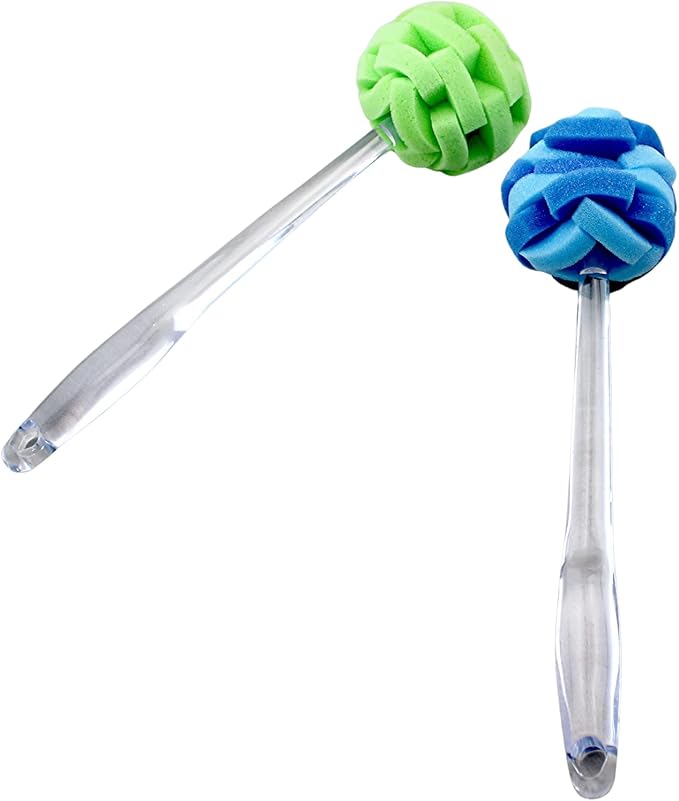 Soft Touch Kitchen Glassware Multi-Purpose Sponge Puff Dish Brush 11.5" with Clear and Comfortable Ergonomic Handle (2)
